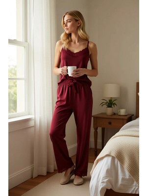 Benerly Kadın V Yaka Ince Askılı Regular Kalıp Örme Pijama Takımı Fonksiyonel