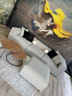 Erduran Mobilya Angelo 4 Modül Zero 02 Leke Tutmaz Kumaş Köşe Koltuk Takımı