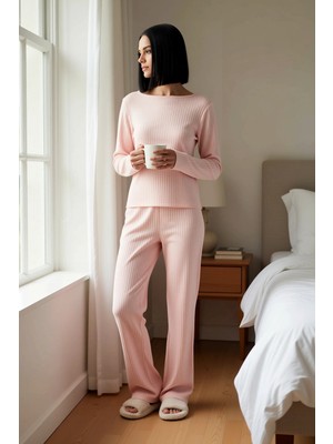 Benerly Kadın Bisiklet Yaka Standart Kol Regular Kalıp Örme Pijama Takımı Fonksiyonel Dayanıklı Şık