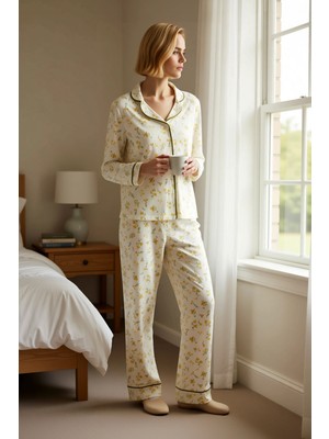 Benerly Kadın Gömlek Yaka Standart Kol Regular Kalıp Pijama Takımı Fonksiyonel Modern