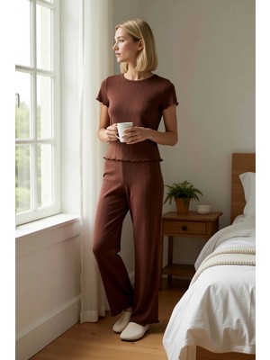 Benerly Kadın Bisiklet Yaka Kısa Kol Regular Kalıp Çiçekli Pijama Takımı Fonksiyonel Şık