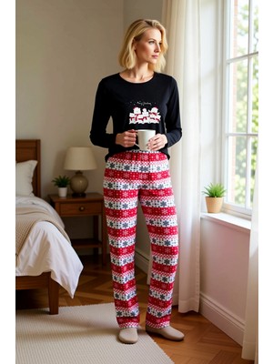 Benerly Kadın Bisiklet Yaka Standart Kol Regular Kalıp Örme Pijama Takımı Fonksiyonel Dayanıklı Şık