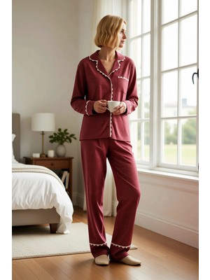 Benerly Kadın Gömlek Yaka Uzun Kol Regular Kalıp Shally Dokuma Pijama Takımı Fonksiyonel Dayanıklı