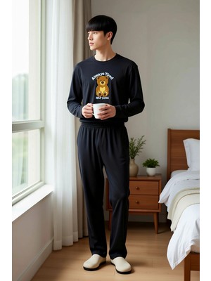 Benerly Erkek Bisiklet Yaka Standart Kol Uzun Kollu Regular Fit Örme Pijama Takımı Spor %100 Pamuk