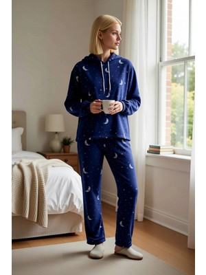 Benerly Kadın Kapüşonlu Standart Kol Regular Kalıp Polar Örme Pijama Takımı Fonksiyonel Dayanıklı Şık