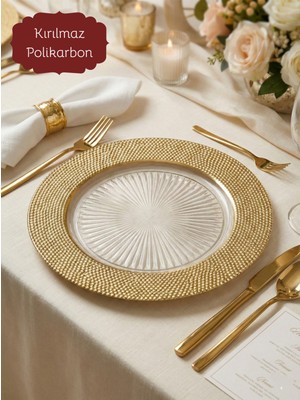 Le Paon 6 Adet 30 cm Gold Lüks Supla Seti, Polikarbon Kırılmaz Amerikan Servis, Şık Sofra Sunum Altlığı