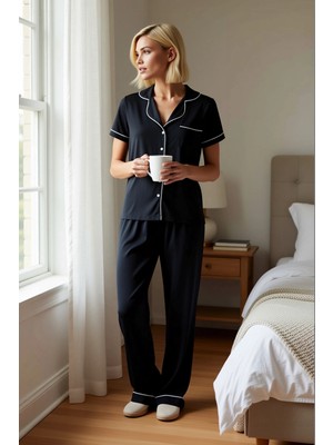 Benerly Kadın Gömlek Yaka Standart Kol Regular Kalıp Örme Pijama Takımı Fonksiyonel Dayanıklı Spor