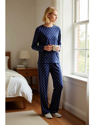 Benerly Kadın Bisiklet Yaka Standart Kol Pijama Takımı Boru Paça Fonksiyonel Dayanıklı Şık %100 Pamuk