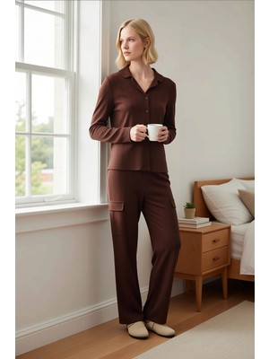Benerly Kadın Gömlek Yaka Standart Kol Regular Kalıp Kışlık Örme Pijama Takımı 97 3