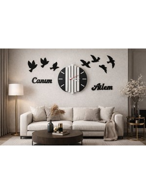 Kuş Temalı Duvar Saati Şık ve Modern Kişiye Özel 40 Cmdir NO47