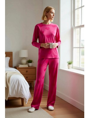 Benerly Kadın Bisiklet Yaka Düşük Kol Uzun Kollu Regular Kalıp Örme Büyük Beden Pijama Takımı Spor