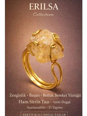 Tesbih Atölyesi Sertifikalı Zenginlik Başarı Bolluk Bereket Yüzüğü – Ham Sitrin Taşı Ayarlanabilir El Yapımı