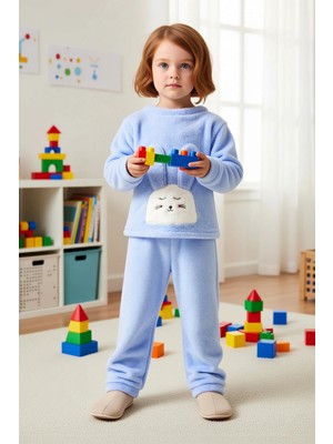 Benerly Kız Çocuk Bisiklet Yaka Standart Kol Uzun Kol Regular Kalıp Peluş Örme Pijama Takımı Dayanıklı