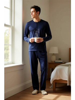 Benerly Erkek Düğmeli Yaka Standart Kol Regular Kalıp Waffle Örme Pijama Takımı Fonksiyonel Modern