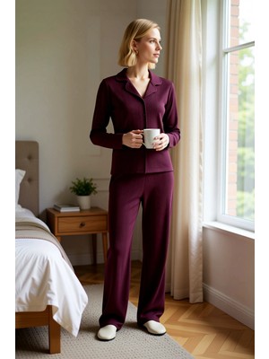Benerly Kadın Gömlek Yaka Standart Kol Regular Kalıp Kışlık Örme Pijama Takımı 97 3
