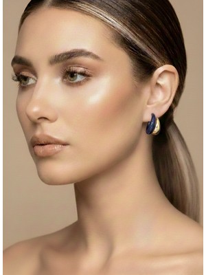 Eva Takı Store Chunky Bombeli Model Yarım Halka Lacivert Küpe 2,5cm