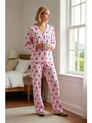 Benerly Kadın Gömlek Yaka Uzun Kol Regular Kalıp Dokuma Pijama Takımı Fonksiyonel Dayanıklı Modern