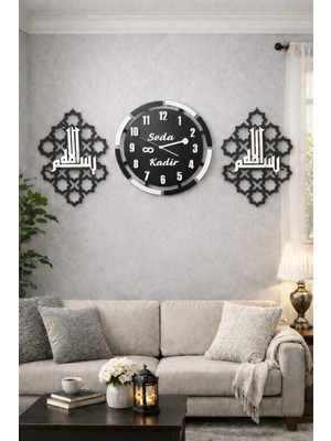 Salon Duvar Saati 40 cm Dir Kişiye Özel Konbinli Şık ve Modern No 58