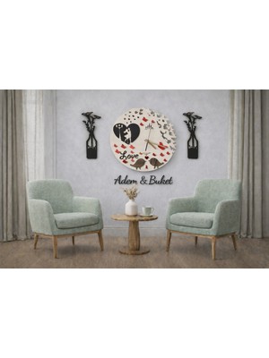 Odalar Için Duvar Saati Kişiye Özel Saat 40 cm Çiçekler 30 cm Dir No 53