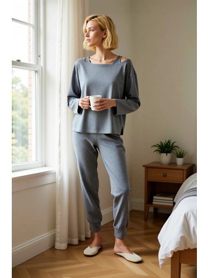 Benerly Kadın Bisiklet Yaka Standart Kol Regular Kalıp Örme Pijama Takımı Fonksiyonel Dayanıklı Şık