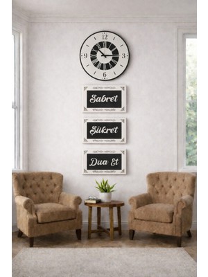 Salon ve Odalar Için Çok Şık ve Tasarım Duvar Saati ve 3lü Set Saat 40 cm Çerçeve 20*30 cm Dir.no 81