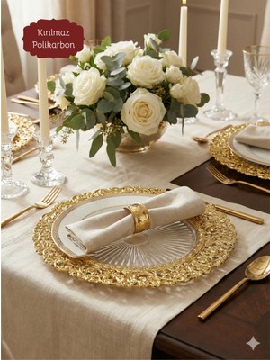 Le Paon 6 Adet Gold 30 cm Lüks Supla Seti - Polikarbon Kırılmaz Amerikan Servis - Şık Sofra Sunum Altlığı