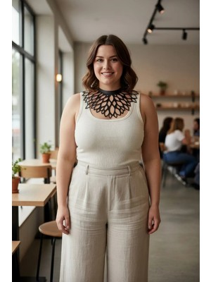 MOTTO10 Butik Büyük Beden Siyah Kadın Choker Lazer Kesim Estetik Kombin Tamamlayıcı - APFT1407