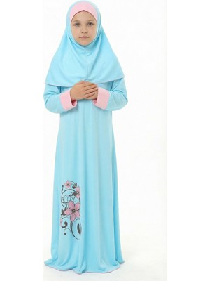 KanatGo Kız Çocuk Namaz Elbisesi Çiçek Desenli Tesettür Namazlık