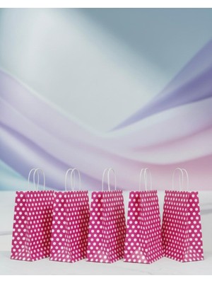 Aybaş Kağıtçılık 1.kalite 18X24 cm ( 20 Adet ) Pembe Renk Beyaz Benekli Kraft Kağıt Çanta,hediye Poşeti,hediye Paketi
