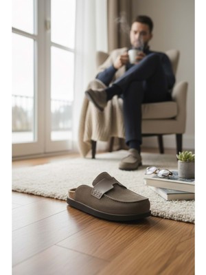 Konfores 2235 Iç Dış Hakiki Süet Deri Tam Ortopedik Üst Kalite Ev,ofis,misafir,damat ve Gelin Çeyizlik Terlik - NKT02235-VIZON-40