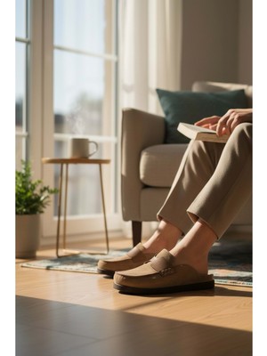 Konfores 2235 Iç Dış Hakiki Süet Deri Tam Ortopedik Üst Kalite Ev,ofis,misafir,damat ve Gelin Çeyizlik Terlik - NKT02235-TÜTÜN-43