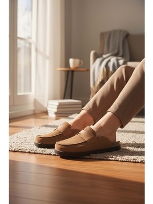 Konfores 2235 Iç Dış Hakiki Süet Deri Tam Ortopedik Üst Kalite Ev,ofis,misafir,damat ve Gelin Çeyizlik Terlik - NKT02235-TABA-45