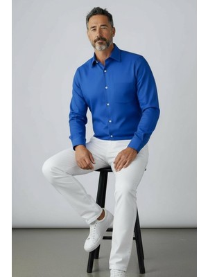 Gömlek Galerisi Klasik Geniş Kesim Düz Uzun Kollu Erkek Gömlek