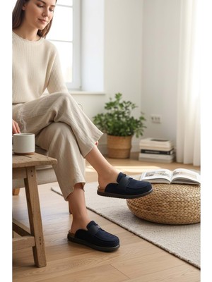 Konfores 2235 Iç Dış Hakiki Süet Deri Tam Ortopedik Üst Kalite Ev,ofis,misafir,damat ve Gelin Çeyizlik Terlik - NKT02235-LACIVERT-39