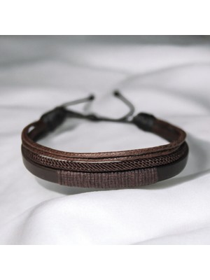 Dehna Kahverengi Erkek Bileklik – 4 Parça Deri, Paraşüt ve Pamuk Ipli Ayarlanabilir Model