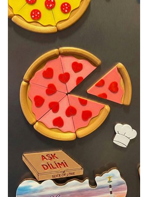 Alvina Atölye Sevgililer Günü Özel Kalpli Pizza Magnet - Romantik Buzdolabı Süsü - Sevgiliye "aşk Dilimi" Hediyesi
