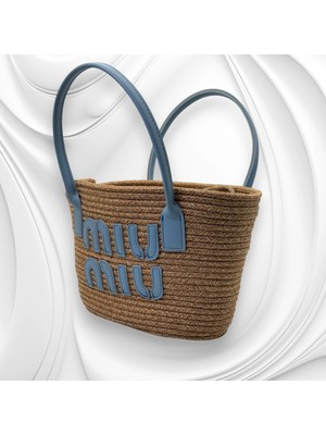 Miu Mavi Detaylı Hasır Çanta