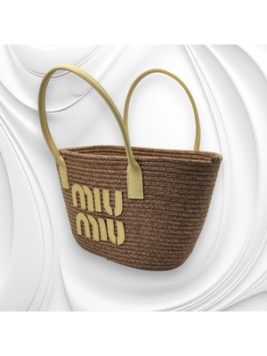 Miu Sarı Detaylı Hasır Çanta
