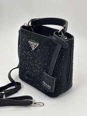 Painer Siyah Kristalli Saten Ithal Çanta