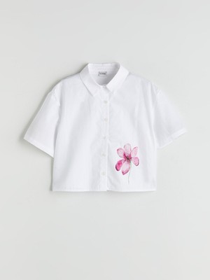 Lc Waikiki Yeni Sezon Çiçekli Kız Çocuk Crop Gömlek