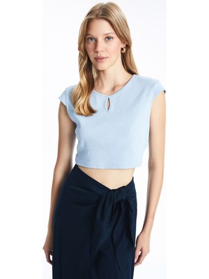 Lc Waikiki Yeni Sezon Bisiklet Yaka Dokulu Crop Kadın Tişört