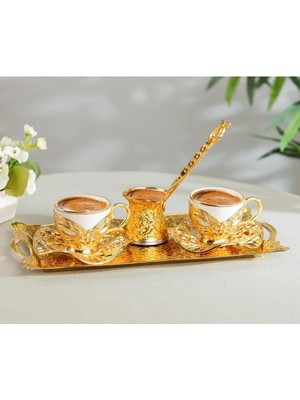 E Orient Kahve Fincanı Türk Kahvesi Metal Fincan Takımı Bakır Kahve Fincanı Tepsili Cezveli 2 Li