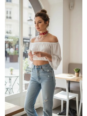 MOTTO10 Butik Kırmızı Choker Zımbalı Deri Boyunluk - APFT975