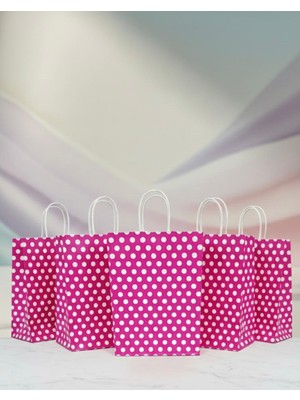 Aybaş Kağıtçılık 1.kalite 18X24 cm ( 25 Adet ) Pembe Renk Beyaz Benekli Kraft Kağıt Çanta,hediye Poşeti,hediye Paketi