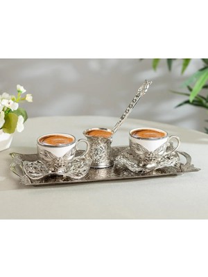 E Orient Kahve Fincanı Türk Kahvesi Metal Fincan Takımı Bakır Kahve Fincanı Tepsili Cezveli 2 Li