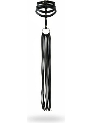 MOTTO10 Butik Siyah Choker Deri Çoklu Bant Halka Detaylı - APFT1021