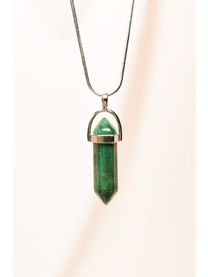 FRY Aventurin Doğal Taşı Zincirli El Yapımı Tasarımlı Kolye Uç: 3,5 cm Zincir: 20 cm Kutulu