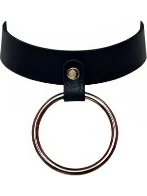 MOTTO10 Butik Siyah Choker Kalın Deri Halka Detaylı Gerdanlık - APFT306
