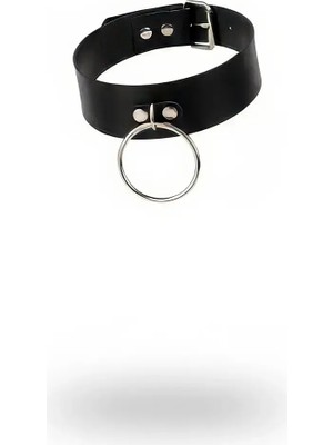 MOTTO10 Butik Siyah Choker Deri Kalın Halka Detaylı Kolye - APFT522