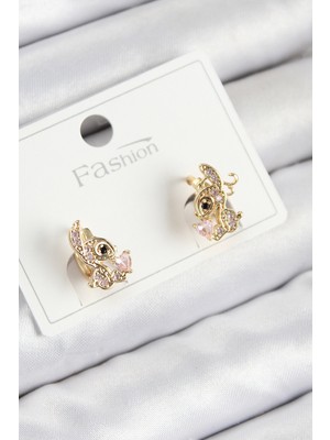Pirinç Zirkon Taşlı Ceylan Model Gold Renk Çocuk Küpe - Lisinya